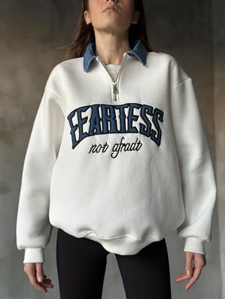 Kot Detay Oversize Sweatshirt - Beyaz