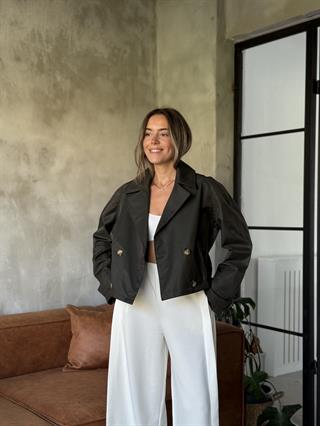 Koyu Haki Mini Trençkot Zr