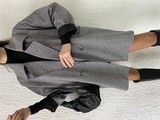 Kruvaze Yaka Oversize Kırçıllı Kaşe Ceket