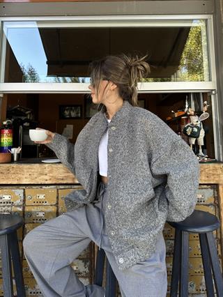 Kuzu Bomber Oversize Ceket - Gri