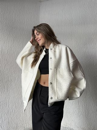 Kuzu Oversize Bomber Ceket - Beyaz