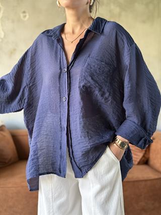 Lacivert Oversize Şifon Gömlek