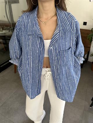 Lacivert Tensel Oversize Gömlek
