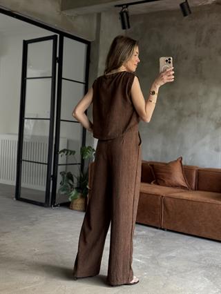 Lily Keten Karışımlı Takım - Kahverengi