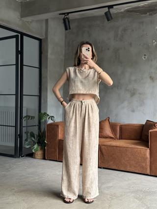 Lily Keten Karışımlı Takım - Krem
