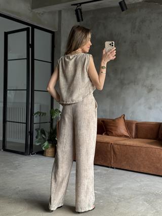 Lily Keten Karışımlı Takım - Krem