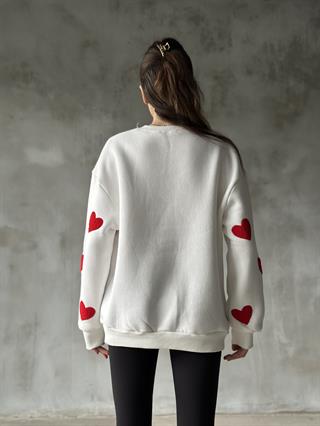 Love Kalp Nakışlı Sweatshirt - Beyaz