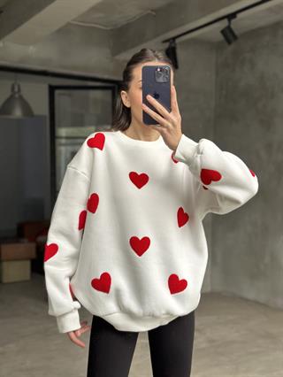 Love Kalp Nakışlı Sweatshirt - Beyaz