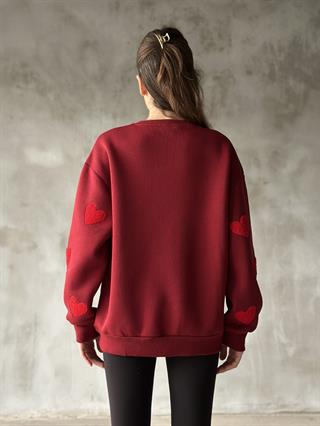 Love Kalp Nakışlı Sweatshirt - Bordo