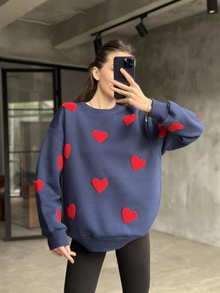 Love Kalp Nakışlı Sweatshirt - Lacivert