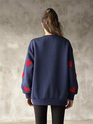 Love Kalp Nakışlı Sweatshirt - Lacivert