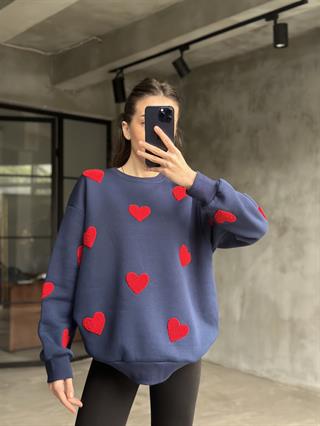 Love Kalp Nakışlı Sweatshirt - Lacivert