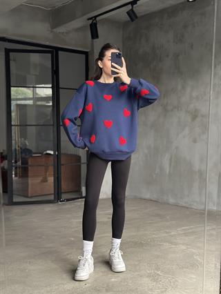 Love Kalp Nakışlı Sweatshirt - Lacivert