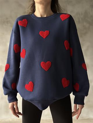 Love Kalp Nakışlı Sweatshirt - Lacivert