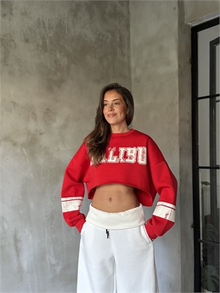 Malibu Crop Oversize Sweatshirt - Kırmızı