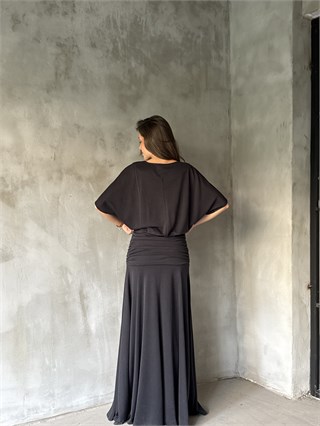 Maxi Boy Drapeli Pike Elbise - Antrasit