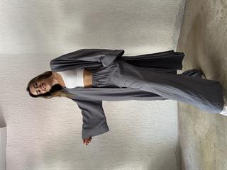Heny Maxi Kimono Gofre Takım - Gri