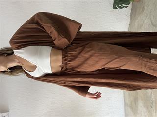 Maxi Kimono Gofre Takım - Kahverengi
