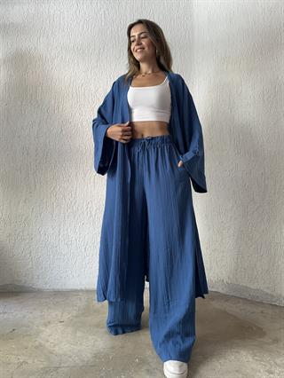 Kimono Gofre Takım  - Mavi