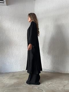 Heny Maxi Kimono Gofre Takım - Siyah