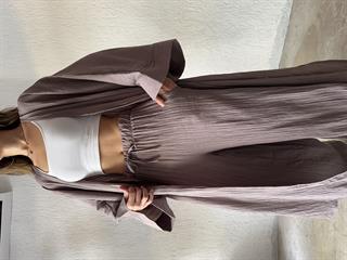 Heny Maxi Kimono Gofre Takım - Vizon