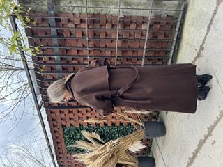 Metal Detay Oversize Maxi Boy Kuşaklı Kaşe Kaban - Kahverengi