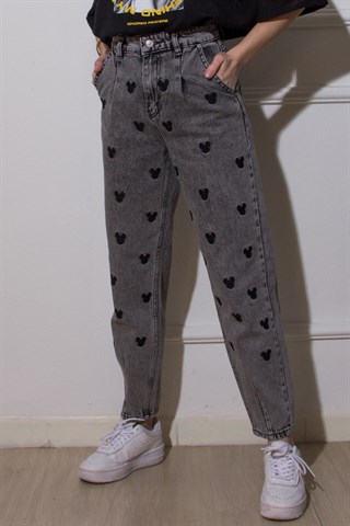 Mickey Nakışlı Balon Mom Jean
