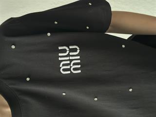 Miu Miu Taşlı Oversize Tişört -siyah