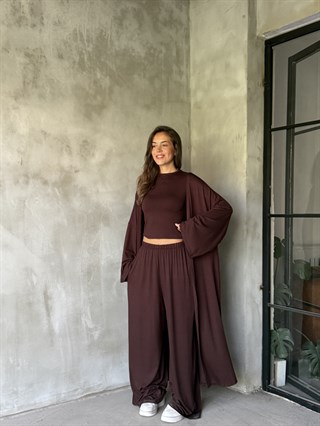 Modal Dökümlü 3lü Takım - Kahverengi