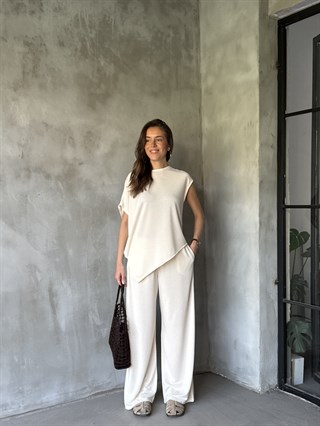 Modal Pike Asimetrik Takım - Krem - Dominatrend