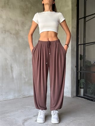 Modal Şalvar Pantolon - Kahverengi - Dominatrend