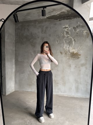 Modal Tencel Çimalı Dökümlü Pantolon - Antrasit