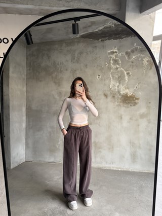 Modal Tencel Çimalı Dökümlü Pantolon Kahverengi