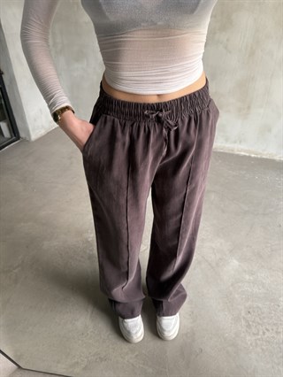 Modal Tencel Çimalı Dökümlü Pantolon Kahverengi