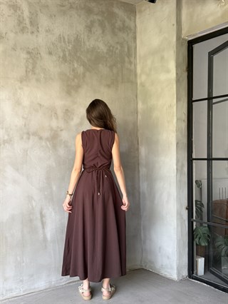 Modal Tensel Maxi Mini Çantalı Elbise - Kahverengi
