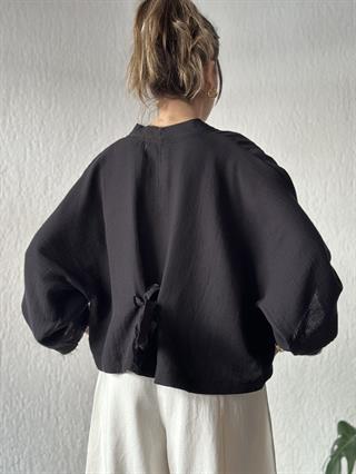 Müslin Bel Bağlamalı Oversize Ceket - Siyah