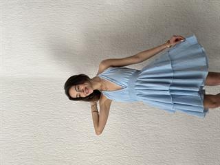 Müslin Boyundan Bağlamal Katlı Elbise - Bebe Mavisi