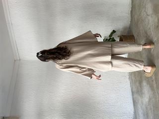 Müslin Kumaş Kimono - Pantolon İkili Takım Bej