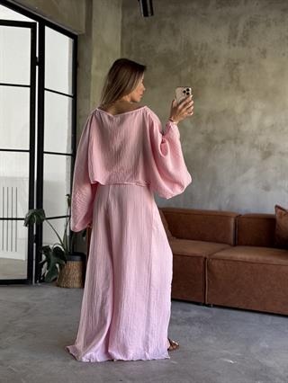 Müslin Yırtmaçlı Salaş Takım - Pembe