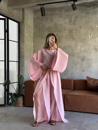 Müslin Yırtmaçlı Salaş Takım - Pembe