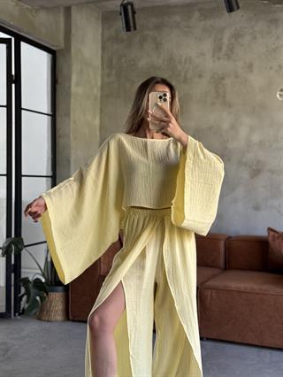 Müslin Yırtmaçlı Salaş Takım - Sarı