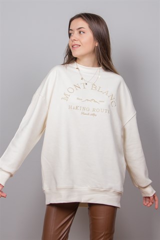 Nakışlı Mont Blanc Sweatshirt - Krem