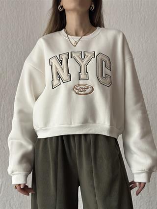 NYC Nakışlı Sweatshirt - Beyaz
