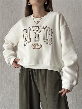 NYC Nakışlı Sweatshirt - Beyaz