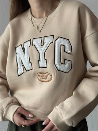 NYC Nakışlı Sweatshirt - Krem
