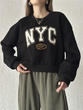 NYC Nakışlı Sweatshirt - Siyah