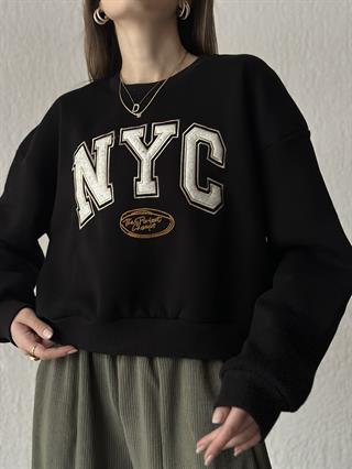 NYC Nakışlı Sweatshirt - Siyah