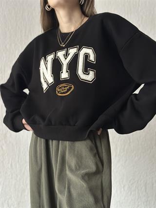 NYC Nakışlı Sweatshirt - Siyah
