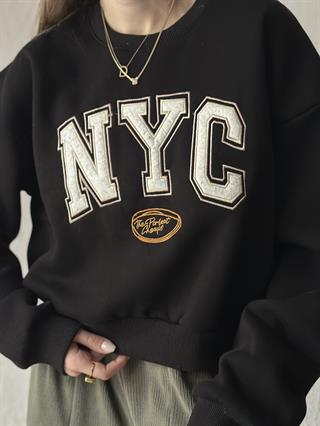 NYC Nakışlı Sweatshirt - Siyah
