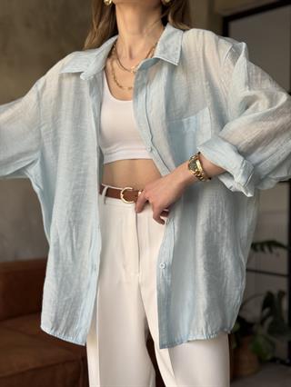 Oli Oversize Tencel Gömlek - Bebe Mavi